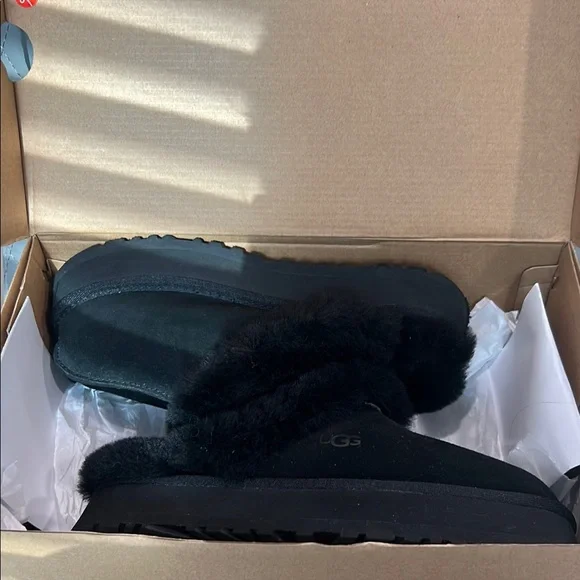 UGG Black Plush Lined Slippers - Picture 3 of 15